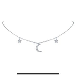 Sterling Silver Diamond Moon & Star Necklace